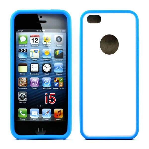 Wholesale iPhone 5 5S Gummy Hybrid Case (Blue White)